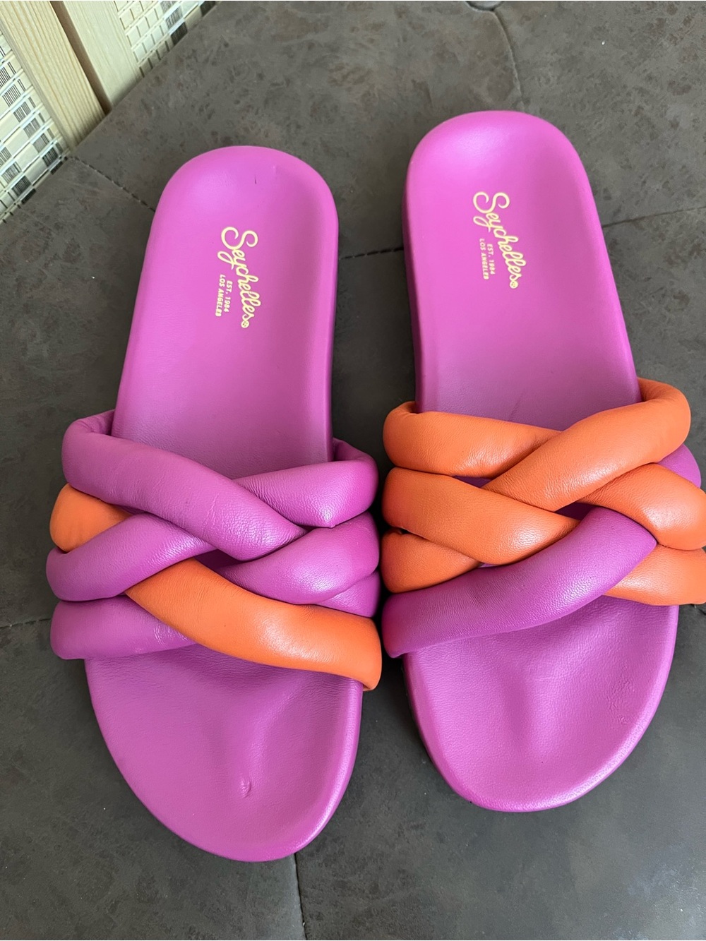 Seychelles Pink and Orange Braided Slide Sandals